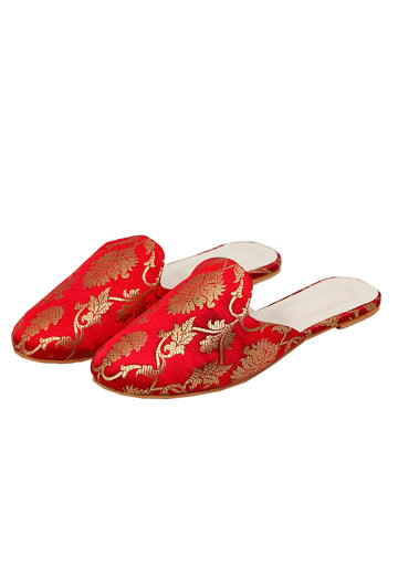 Festive Red Brocade Slider Mules